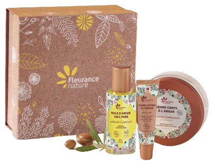 Coffret Argan: huile + baume à lèvres + baume pour le corps